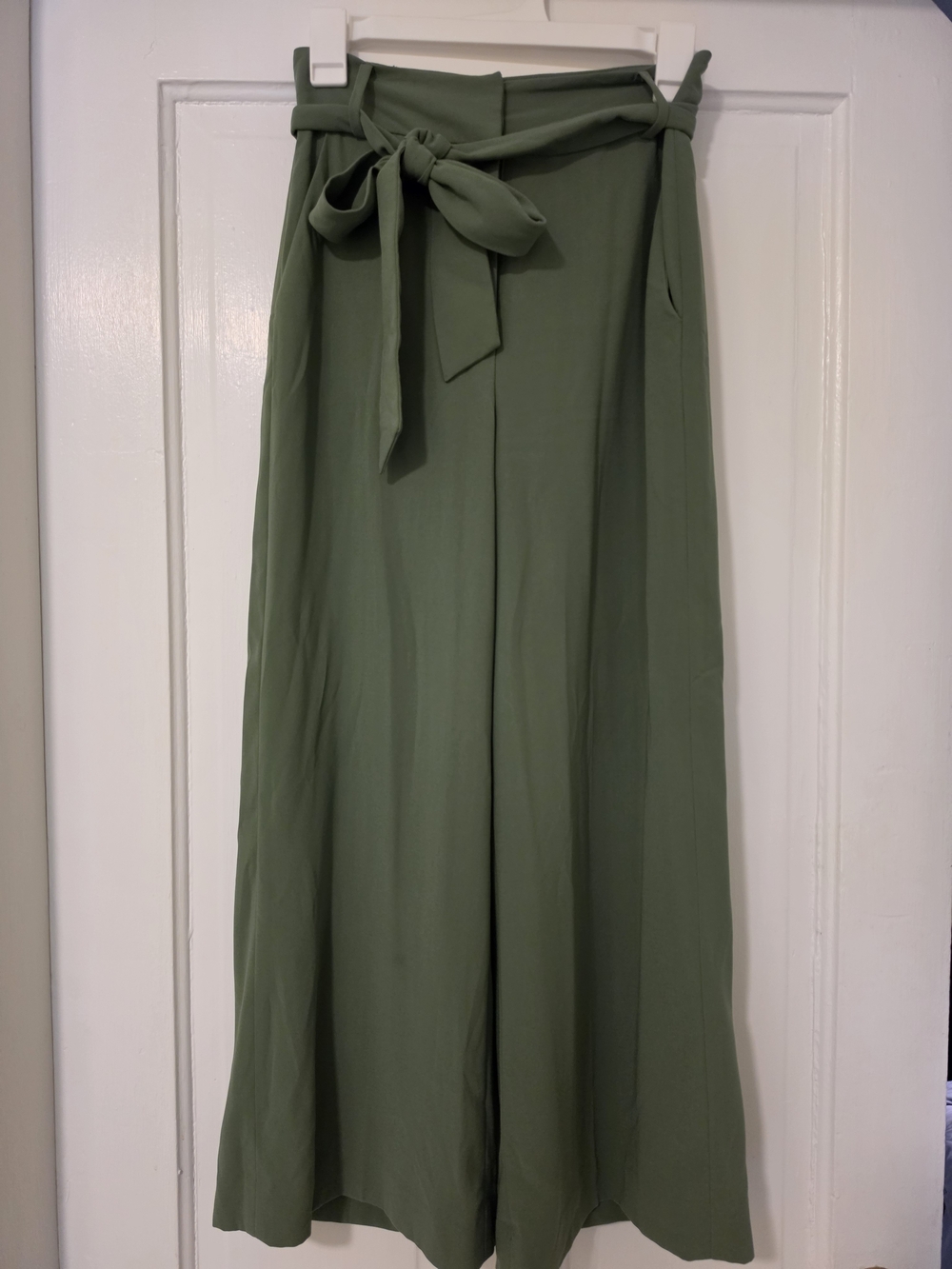 Rachel Parcell Olive Green Tie-Waist Wide Leg Pants, Size 2